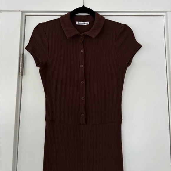 Reformation Leilani chocolate brown ribbed stretch flare leg jumpsuit size Small - Picture 3 of 8